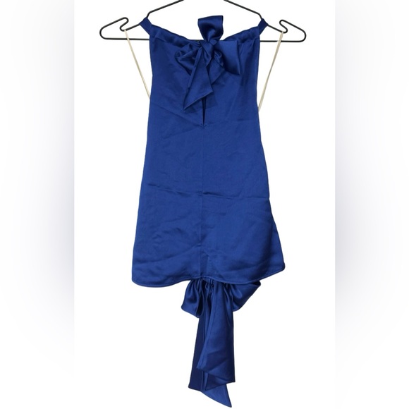 Trina Turk NWT Royal Blue Satin Halter Top With Bow Sash - Picture 6 of 8